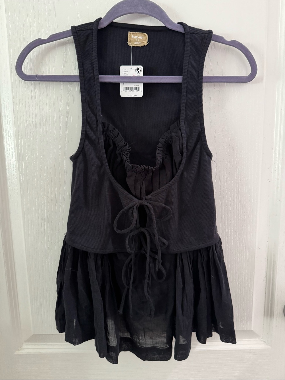 Free People Black Tie-Front Peplum Tank